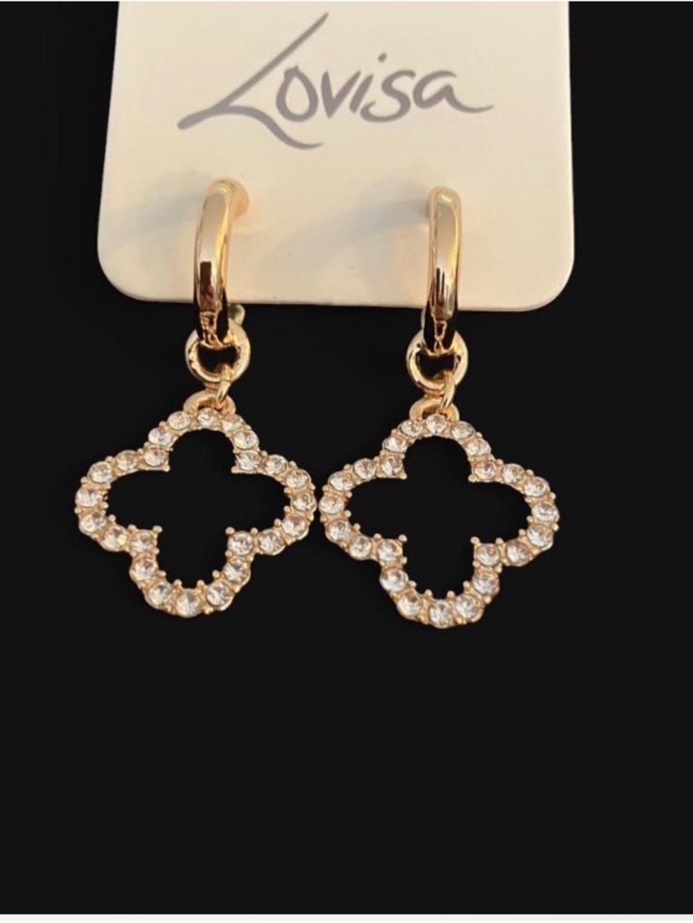 Lovisa Gold Crystal Clover Dangle Earrings - Gold